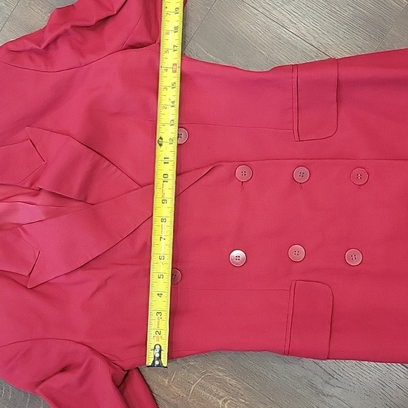VINTAGE 90S Linen Double Breasted Boss Lady Red Long Line Blazer Small - Picture 5 of 13